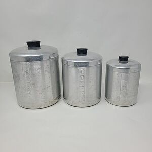 3 Piece Nesting Canister Set Brushed Spun Aluminum Vintage MCM
